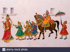 Rajasthani Illustration, Traditional Wall Paint, Rajasthani Photo, Phad Painting, Geometrical Art, Rajasthani Painting, Image Wall, Mughal Art Paintings, Rajasthani Art