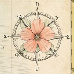 a drawing of a pink flower on top of a rope with an arrow in the middle