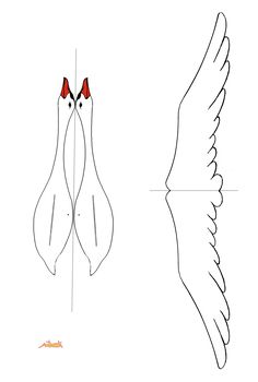 two white birds with red beaks are facing each other and one has its wings spread out