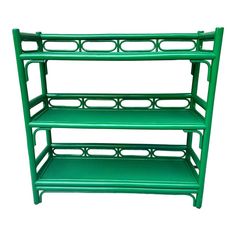 three tiered green shelf on white background