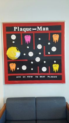 Bulletin board dental hygiene Plaque man Dental Hygiene Boards, Dental Office Chalkboard Ideas, Dental Hygiene Month October, Dental Hygiene Bulletin Board Ideas, Dental Board Designs, Dental Board Ideas, Dental Hygiene Decor, Dental Office Bulletin Board Ideas, Halloween Dental Office Ideas