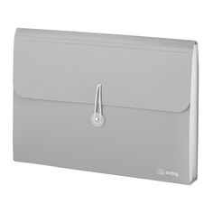 an open gray envelope with a metal handle