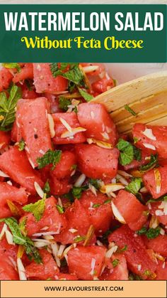 WATERMELON SALAD WITHOUT FETA CHEESE Watermelon Salad No Feta, Watermelon Recipes Salad, Marinated Watermelon Salad, Gastroperisis Diet, Easy Watermelon Recipes, Marinated Watermelon, Feta Cheese Recipes, Summertime Salads