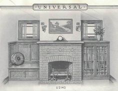 a drawing of a living room with a fireplace and entertainment center in the middle of it