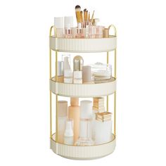 PRICES MAY VARY. [Stylish and Sturdy] Crafted from plated metal and high-quality PET plastic, this makeup organizer boasts both style and sturdiness, offering an ideal solution for organizing your vanity [Organized and Space-Efficient] The top shelf is designed with compartments for sorting foundation, lipstick, perfume, and tools, and the lower shelf offers additional storage, ensuring ample capacity without sacrificing space [360° Accessibility] This lazy susan’s turntable design allows for ea Organizers For Vanity, Makeup Organizer For Desk, Preppy Skincare Holder, Countertop Skincare Organization, Makeup And Skin Care Organization, Cute Bathroom Organization, Makeup Vanity Accessories, Skin Care Stand, Small Makeup Organizer