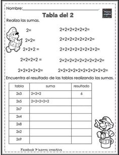 spanish worksheet for the number two and three digities with pictures on it