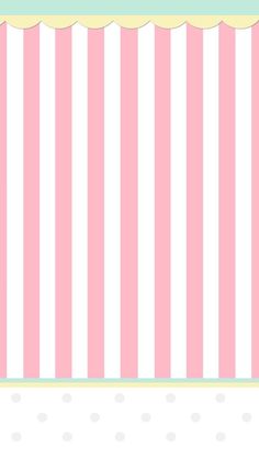 a pink and white striped wall with polka dots on the bottom, along with a green border