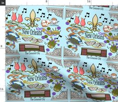 a blue fabric with new orleans on it and the words new orleans in different languages