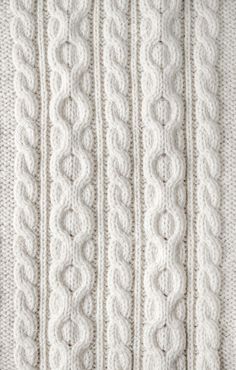 a white knitted blanket is shown in close up