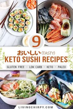 the cover of 9 tasty keto sushi recipes