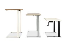 three different types of standing desks with one sitting at the top and one standing at the bottom