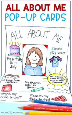 all about me pop - up cards with markers and pencils