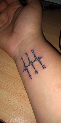 a person's arm with a heartbeat tattoo on the left side of their wrist