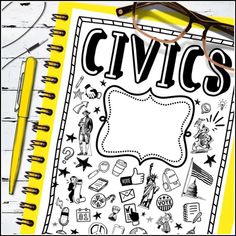 a notebook with the words civics written on it