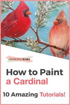 a book cover with two red birds sitting on top of a tree branch and the title how to paint a cardinal