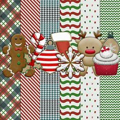 christmas digital papers with gingerbreads, snowflakes and reindeer