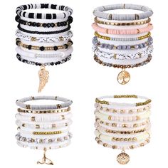 PRICES MAY VARY. Product Includes: You will receive 28pcs boho stretch bracelets in various styles. They are crafted with various special elements, including golden beads, vinyl clay, artificial pearl and more. Each of them are distinctive and attractive. Perfect Size: The beaded bracelet measures about 18cm/7 inch in perimeter, elastic design is suitable for most people's wrists. In addition, the stretchable bracelet is easy to wear and take off. Premium Material: These colorful bracelets are m Y2k Bracelets Clay Beads, Y2k Clay Bead Bracelet Ideas, Y2k Bracelet Ideas, Clay Beads Aesthetic, Preppy Bracelets Clay Beads, Bracelets Clay Beads, Bracelets Y2k, Beads Aesthetic, Bracelets Preppy