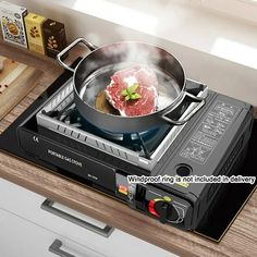 a frying pan on top of a stove with food cooking in the skillet