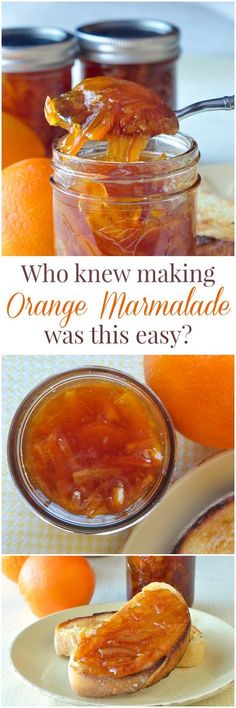 an orange marmalade is in a jar and on a plate next to some oranges