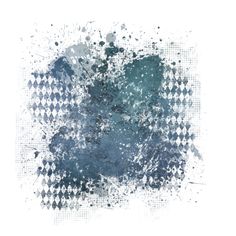 an abstract blue and white painting with black dots on the bottom, in shades of gray