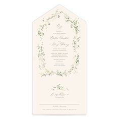 a wedding card with greenery on it