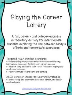 a blue and white poster with the words playing the career lotery