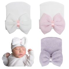 three different types of hats and ties for babies