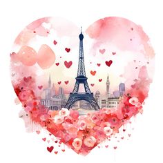 the eiffel tower is surrounded by pink flowers