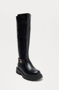 Available In Black. Knee High Flat Boots Hardware Detail Round Toe Low Block Heel Imported | Flynn Knee High Boots in Black size 5 by Fashion Nova Knee High Flat Boots, Knee Boots Flat, High Knee Boots, Knee High Boots Flat, Boots Flat, Low Block Heels, Flat Boots, Knee High Boots, High Boots