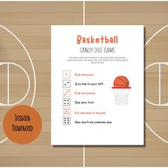 basketball candy dice game with instructions on the hoop