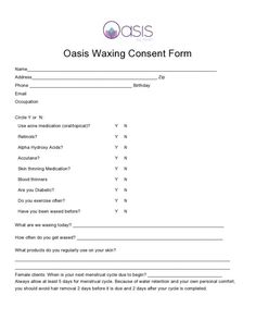 a fax cover sheet with the words oasis waxing content form