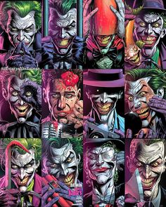 the jokers from batman comics are depicted in this collage with their faces painted