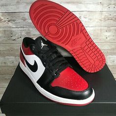 Find many great new & used options and get the best deals for Nike Air Jordan 1 Low Bred Toe Chicago Black/Red Men's 10.5/11 New 553558-612 at the best online prices at eBay! Free shipping for many products! J1 Low Outfit, Jordan 1 Low Chicago, Jordan 11 Red, Jordan 1 Low Bred Toe, Jordan 1 Low Bred, Senior Szn, Chicago Outfit, Red Theme, Jordan 4s