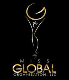 miss global organization, inc logo on a black background with gold lettering and an image of a woman's head