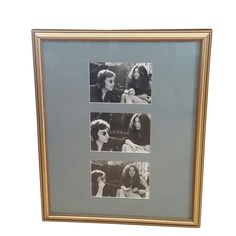 three pictures of women in black and white are hanging on a wall with gold frames