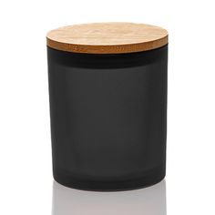 black glass jar with wooden lid