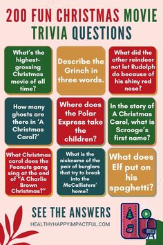 the christmas movie trivia questions are shown in this info sheet for kids to use