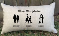 a personalized pillow with the silhouettes of people and names for each family member