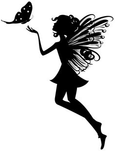 a silhouette of a fairy holding a butterfly