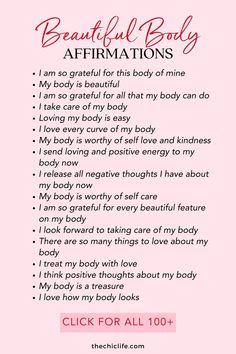 Click for the BEST Confidence and Beauty Affirmations. I've rounded up my favorite 100+ beauty manifestation affirmations to create this amazing beauty affirmations list. The list includes all kinds of beauty affirmations - clear skin, physical beauty, natural beauty, beautiful hair, body love, and more. Add your favorites to your vision board or glow up mood board.