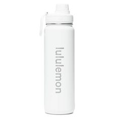 a white water bottle with the word intention printed on it, sitting against a white background