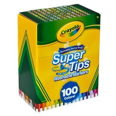 crayon super tips washable markers, assorted colors, 100 count box