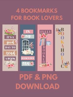 four bookmarks for books lovers with the title'free and png ebook '