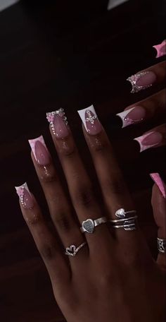 Cute Cheap Nail Ideas, Nails 13-14, Simple Nail With Gem, Beautiful Nails Ideas, Cute Nails Acrylic 2024, Nail Ideas Junk Nails, Cute Nail Ideas With Gems, Nails 2024 Color Trends, Matric Dance Nail Ideas