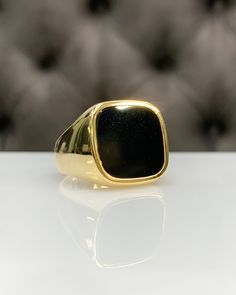 Men Ring with Onyx, Black Pinky Signet Ring, Square Shape Genuine Gemstone, Stylish Gold / Silver Ring, Handmade Jewelry, Best Gift for Him ◎ Details ◎ ○ Material 14K Solid Gold or 925 Sterling Silver Weight of Ring : approx 18.00 gr Height of Ring : approx 5.30 mm ○ Upgrade to Solid 18K Gold, please click the link below: https://www.etsy.com/listing/962826004 ○ Gemstone Natural Onyx Gemstone approx. 15 mm x 15 mm 4.23 ct Made to Order HANDMADE ITEM ○ For Men Collection : https://etsy.me/2PmKJMW Formal Black Enamel Oval Ring, Formal Oval Black Enamel Ring, Formal Oval Enamel Ring With Black Enamel, Classic Round Enamel Ring With Polished Finish, Classic Enamel Ring As Gift, Classic Enamel Ring Gift, Classic Formal Enamel Open Ring, Luxury Onyx Rings For Formal Occasions, Elegant Gemstone Signet Ring For Formal Occasions