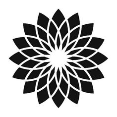 an abstract black and white flower design on a white background, with the petals arranged in a circular pattern