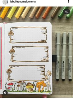 Forest Journal Ideas, Mushroom Bullet Journal, Journal Setup Ideas, Bullet Journal Month, Bullet Journal Setup, Bond Paper Design, Bullet Journal Paper