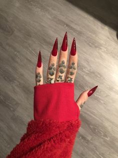 Nails And Tattoos, Red Stiletto Nails, Acrylic Nails Stiletto, Red Jelly, Edgy Nails, Colorful Nails, Grunge Nails, Stiletto Nails Designs