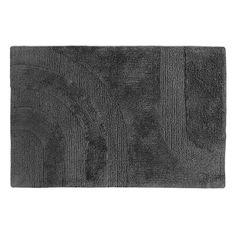 a gray rug with an abstract design on the front and back side, it's dark