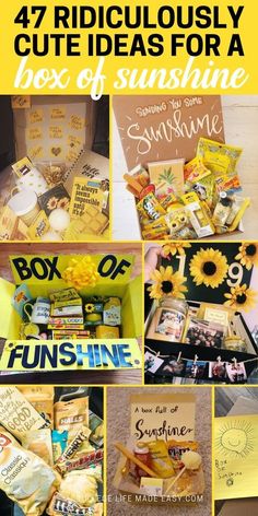 some pictures with sunflowers and other items in them that are for someone's birthday